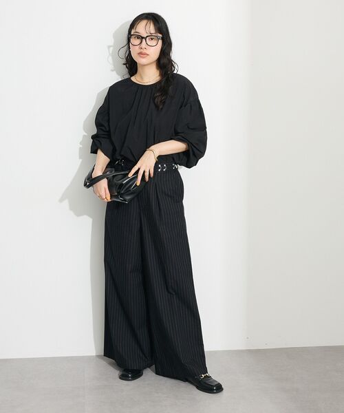 CRAFT STANDARD BOUTIQUE（クラフトスタンダードブティック）の「ストライプイージーワイドスラックス（スラックス・レディース・ブラック・S/M/L）」の6枚目の写真