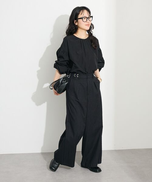 CRAFT STANDARD BOUTIQUE（クラフトスタンダードブティック）の「ストライプイージーワイドスラックス（スラックス・レディース・ブラック・S/M/L）」の7枚目の写真