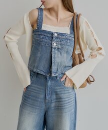 【セットアップ対応】肩ボタン取り外しデニムベアトップ