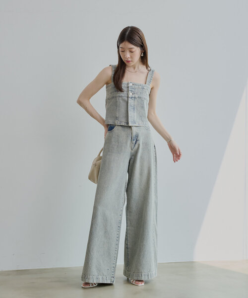 Chico（チコ）の「【セットアップ対応】肩ボタン取り外しデニムベアトップ（その他トップス・レディース・ブルー系その他/ピンク系その他/ブルー・FREE）」の4枚目の写真