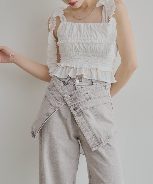 Chico（チコ）の「【セットアップ対応】肩ボタン取り外しデニムベアトップ（その他トップス・レディース・ブルー系その他/ピンク系その他/ブルー・FREE）」の22枚目の写真