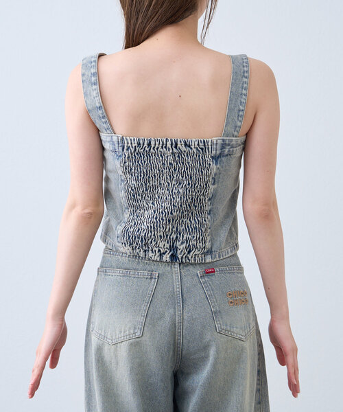セール】【セットアップ対応】肩ボタン取り外しデニムベアトップ