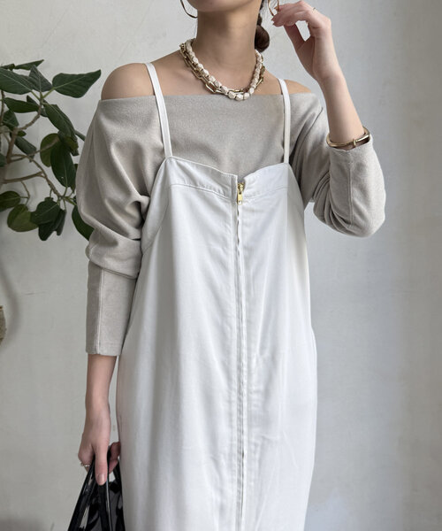 DouDou（ドゥドゥ）の「ブークレーダンボールオフショル（Tシャツ/カットソー・レディース・オフホワイト/ネイビー/ベージュ・FREE）」の18枚目の写真