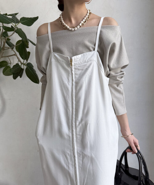 DouDou（ドゥドゥ）の「ブークレーダンボールオフショル（Tシャツ/カットソー・レディース・オフホワイト/ネイビー/ベージュ・FREE）」の20枚目の写真