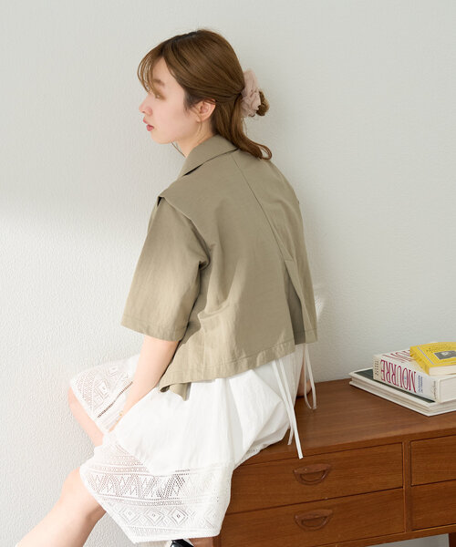 セール】【S.Lサイズ展開】半袖タックジャケット（テーラード