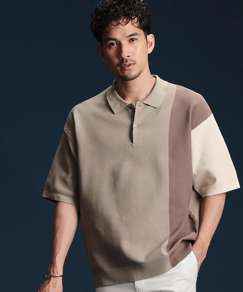 THE SHOP TK （ザ ショップ ティーケー ）の「パネルニットポロシャツ（ポロシャツ・メンズ・グレー系その他4/ベージュ系3・04/02/03）」の5枚目の写真