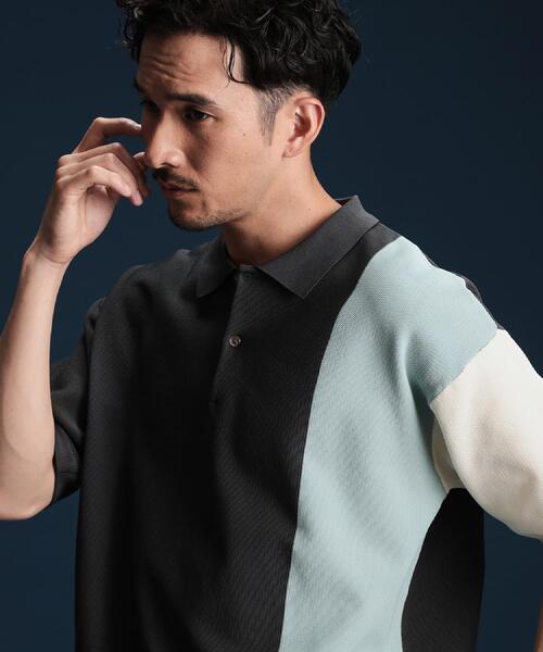THE SHOP TK （ザ ショップ ティーケー ）の「パネルニットポロシャツ（ポロシャツ・メンズ・グレー系その他4/ベージュ系3・04/02/03）」の6枚目の写真