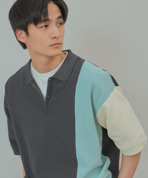 THE SHOP TK （ザ ショップ ティーケー ）の「パネルニットポロシャツ（ポロシャツ・メンズ・グレー系その他4/ベージュ系3・04/02/03）」の10枚目の写真
