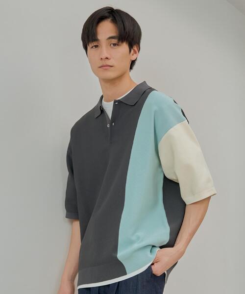 THE SHOP TK （ザ ショップ ティーケー ）の「パネルニットポロシャツ（ポロシャツ・メンズ・グレー系その他4/ベージュ系3・04/02/03）」の11枚目の写真