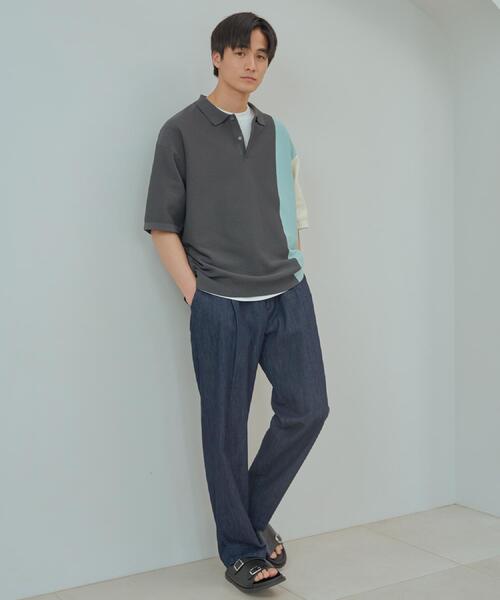 THE SHOP TK （ザ ショップ ティーケー ）の「パネルニットポロシャツ（ポロシャツ・メンズ・グレー系その他4/ベージュ系3・04/02/03）」の12枚目の写真