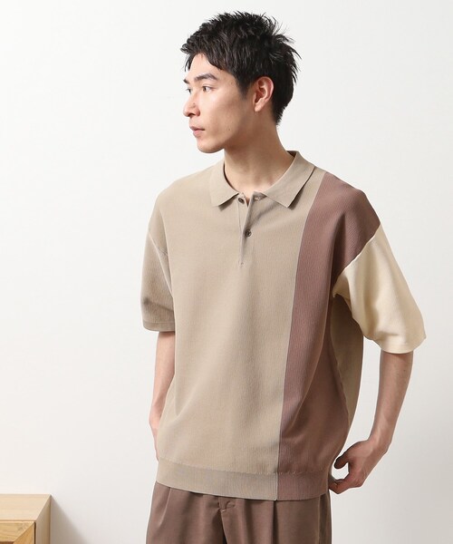 THE SHOP TK （ザ ショップ ティーケー ）の「パネルニットポロシャツ（ポロシャツ・メンズ・グレー系その他4/ベージュ系3・04/02/03）」の3枚目の写真