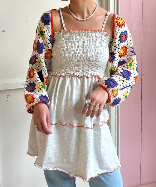 【激安アウトレット!】 HELLO.SANFRANCISCO】クロシェボレロ付きティアードキャミワンピ ワンピース