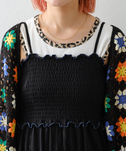 ハローサンフランシスコ クロシェボレロ付き ティアードワンピース 黒 HELLO.SANFRANCISCO】クロシェボレロ付きティアードキャミワンピ