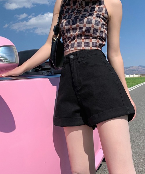 Songe(ソンジュ)の「ルーズデニムショートパンツ(デニムパンツ・レディース・ブラック/ホワイト・S/M/L)」の12枚目の写真