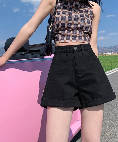 Songe(ソンジュ)の「ルーズデニムショートパンツ(デニムパンツ・レディース・ブラック/ホワイト・S/M/L)」の11枚目の写真
