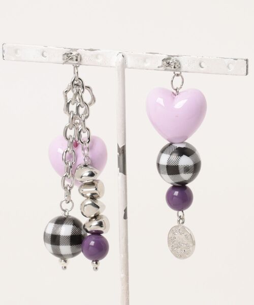 tone（トーン）の「【KKSHOP】ハートチェックピアス(MA)（ピアス（両耳用）・レディース・パープル系・FREE）」の2枚目の写真