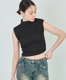 リブニットクロップドトップス