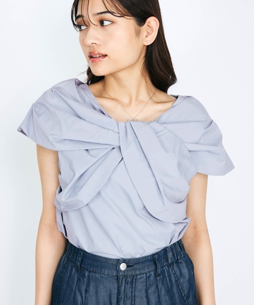 QUEENS COURT（クイーンズコート）の「タイプライタークロスブラウス≪手洗い可能≫（シャツ/ブラウス・レディース・ライトグレー/ブラック/ブルー・M）」の3枚目の写真
