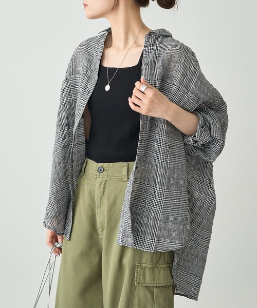 PUAL CE CIN（ピュアルセシン）の「綿麻チェックオーバーシャツブラウス（シャツ/ブラウス・レディース・ブラック系/グレー系・FREE）」の3枚目の写真