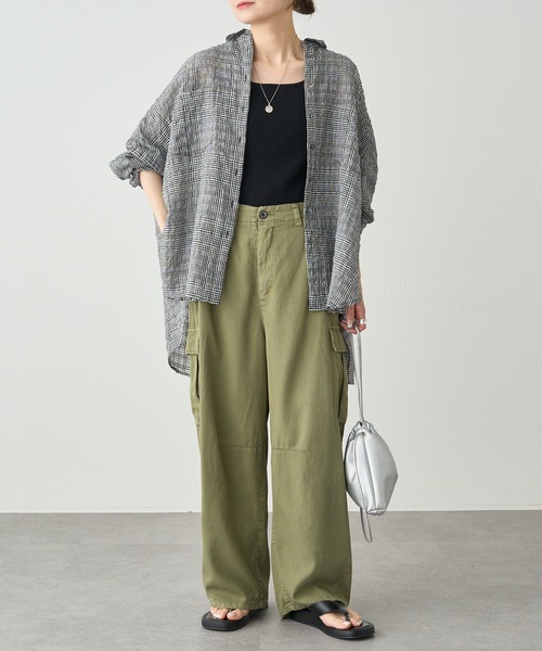 PUAL CE CIN（ピュアルセシン）の「綿麻チェックオーバーシャツブラウス（シャツ/ブラウス・レディース・ブラック系/グレー系・FREE）」の6枚目の写真