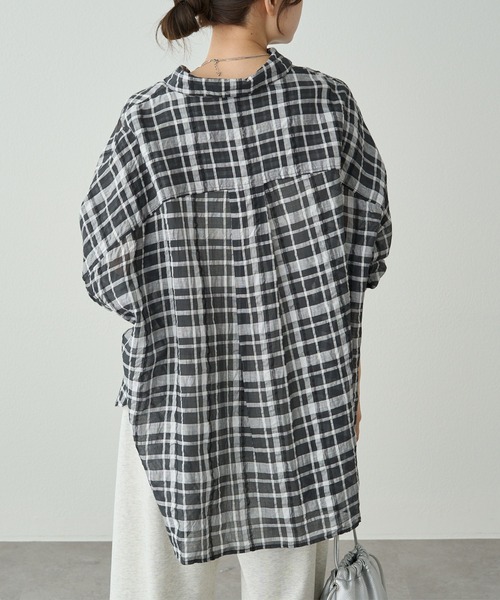 PUAL CE CIN（ピュアルセシン）の「綿麻チェックオーバーシャツブラウス（シャツ/ブラウス・レディース・ブラック系/グレー系・FREE）」の11枚目の写真