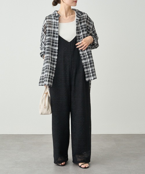 PUAL CE CIN（ピュアルセシン）の「綿麻チェックオーバーシャツブラウス（シャツ/ブラウス・レディース・ブラック系/グレー系・FREE）」の14枚目の写真