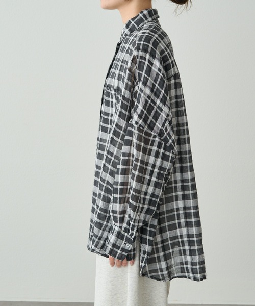 PUAL CE CIN（ピュアルセシン）の「綿麻チェックオーバーシャツブラウス（シャツ/ブラウス・レディース・ブラック系/グレー系・FREE）」の17枚目の写真