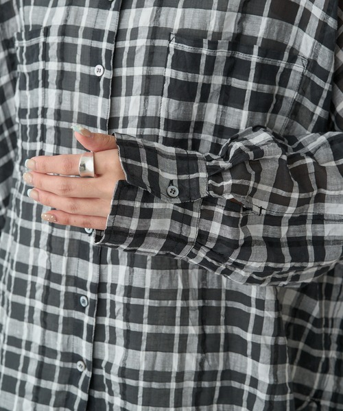 PUAL CE CIN（ピュアルセシン）の「綿麻チェックオーバーシャツブラウス（シャツ/ブラウス・レディース・ブラック系/グレー系・FREE）」の20枚目の写真