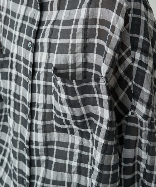 PUAL CE CIN（ピュアルセシン）の「綿麻チェックオーバーシャツブラウス（シャツ/ブラウス・レディース・ブラック系/グレー系・FREE）」の22枚目の写真