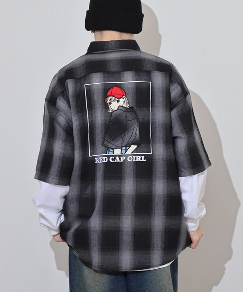 Red Cap Girl(レッドキャプガール)の「RED CAP GIRL RCGオンブレーチェックバックイラスト半袖シャツ(シャツ/ブラウス・メンズ・ブラック/マルチ/ホワイト/ブラウン・M/L)」の3枚目の写真