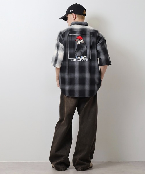 Red Cap Girl(レッドキャプガール)の「RED CAP GIRL RCGオンブレーチェックバックイラスト半袖シャツ(シャツ/ブラウス・メンズ・ブラック/マルチ/ホワイト/ブラウン・M/L)」の11枚目の写真