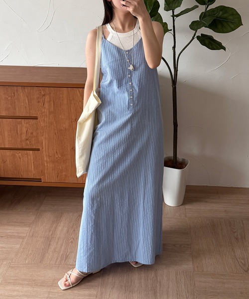 ワンピース seersucker henry cami long dress seersucker henry cami long dress / シアサッカーヘンリー