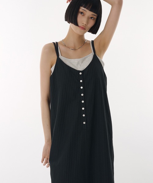 MUHET（ミュエータ）の「seersucker henry cami long dress / シアサッカーヘンリーネックキャミワンピース（ワンピース・レディース・ライトブルー/ブラック・SMALL/MEDIUM）」の16枚目の写真