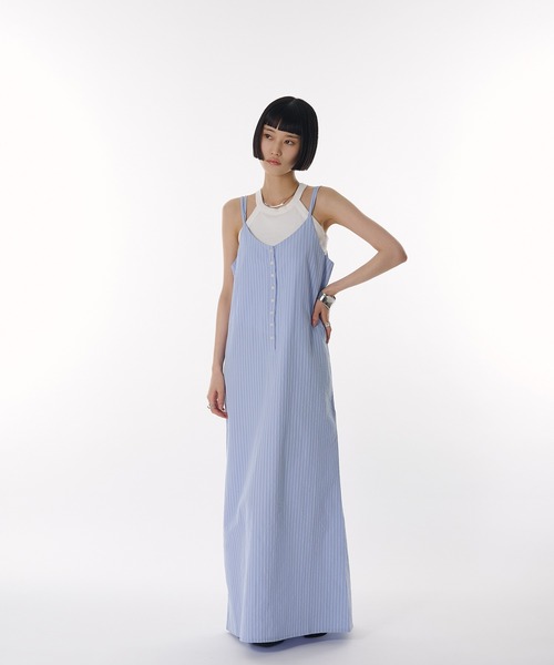 ワンピース seersucker henry cami long dress seersucker henry cami long dress / シアサッカーヘンリー