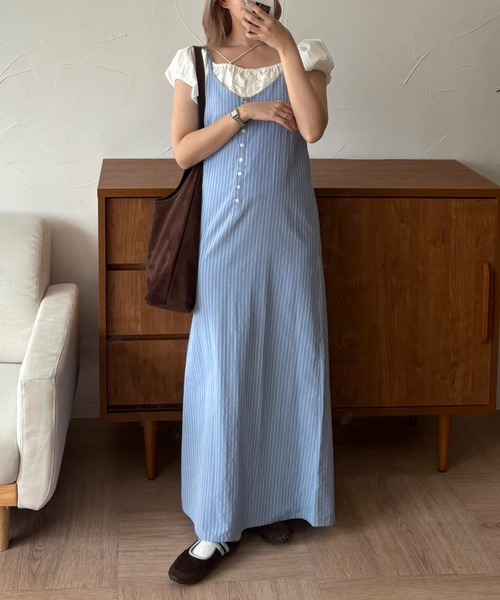 ワンピース seersucker henry cami long dress seersucker henry cami long dress / シアサッカーヘンリー