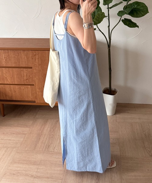 ワンピース seersucker henry cami long dress seersucker henry cami long dress / シアサッカーヘンリー