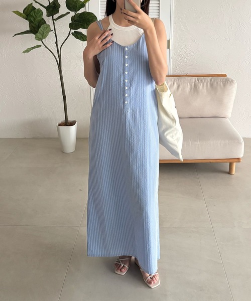 seersucker henry cami long dress / シアサッカーヘンリー