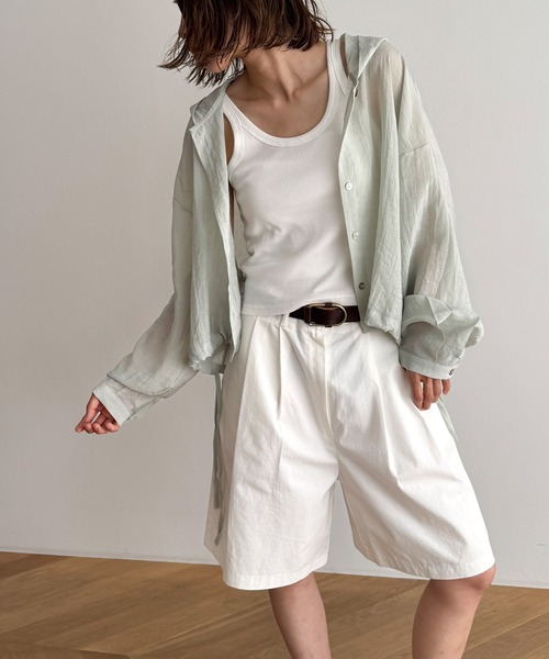 CANAL JEAN（キャナルジーン）の「El mar　シアーパーカーシャツ（シャツ/ブラウス・レディース・ホワイト/セージグリーン・ONE SIZE）」の2枚目の写真