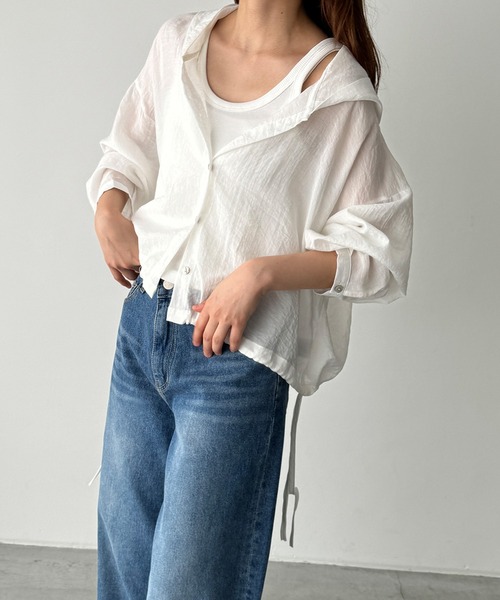 CANAL JEAN（キャナルジーン）の「El mar　シアーパーカーシャツ（シャツ/ブラウス・レディース・ホワイト/セージグリーン・ONE SIZE）」の3枚目の写真