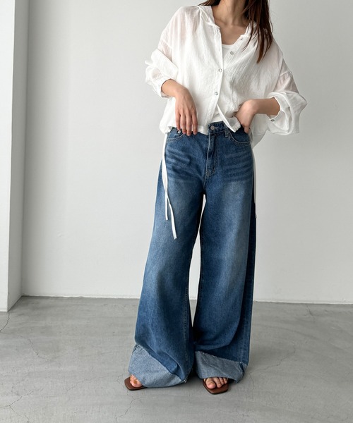 CANAL JEAN（キャナルジーン）の「El mar　シアーパーカーシャツ（シャツ/ブラウス・レディース・ホワイト/セージグリーン・ONE SIZE）」の5枚目の写真