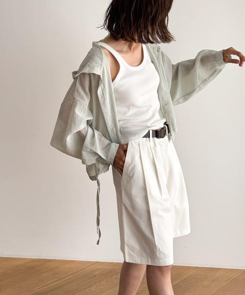 CANAL JEAN（キャナルジーン）の「El mar　シアーパーカーシャツ（シャツ/ブラウス・レディース・ホワイト/セージグリーン・ONE SIZE）」の6枚目の写真