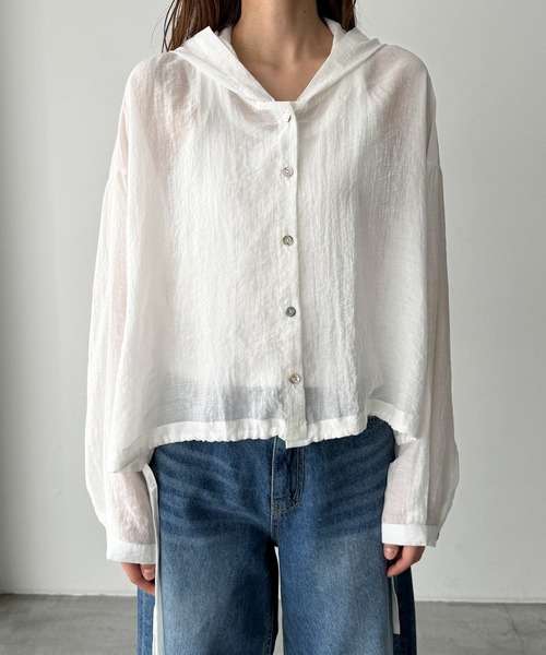 CANAL JEAN（キャナルジーン）の「El mar　シアーパーカーシャツ（シャツ/ブラウス・レディース・ホワイト/セージグリーン・ONE SIZE）」の9枚目の写真