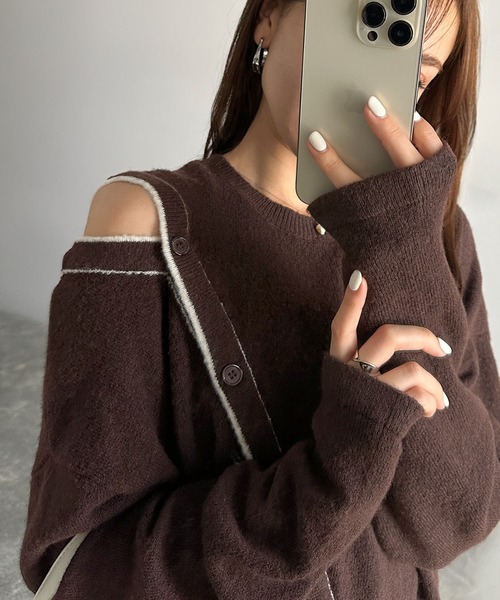 mily bilet(ミウィビレット)の「【mily bilet】ふわもち 斜め切り替え 2WAY ニット プルオーバー(ニット/セーター・レディース・ブラウン/アイボリー/チャコールグレー・LARGE/MEDIUM/SMALL/X-LARGE)」の3枚目の写真