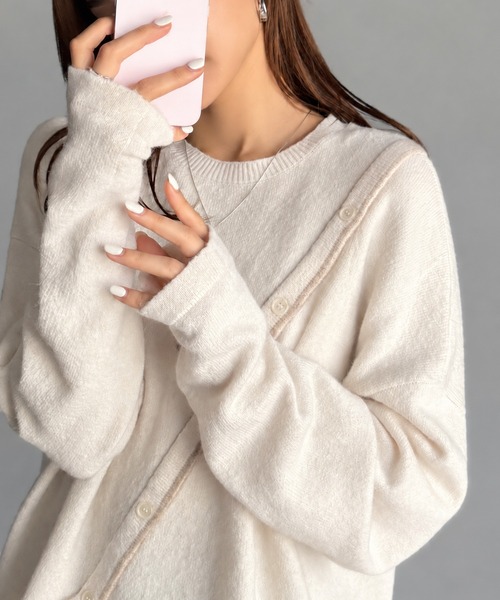 mily bilet(ミウィビレット)の「【mily bilet】ふわもち 斜め切り替え 2WAY ニット プルオーバー(ニット/セーター・レディース・ブラウン/アイボリー/チャコールグレー・LARGE/MEDIUM/SMALL/X-LARGE)」の2枚目の写真
