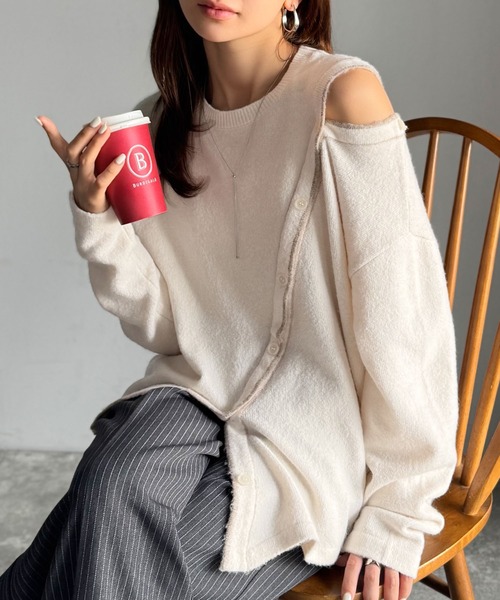 mily bilet(ミウィビレット)の「【mily bilet】ふわもち 斜め切り替え 2WAY ニット プルオーバー(ニット/セーター・レディース・ブラウン/アイボリー/チャコールグレー・LARGE/MEDIUM/SMALL/X-LARGE)」の14枚目の写真