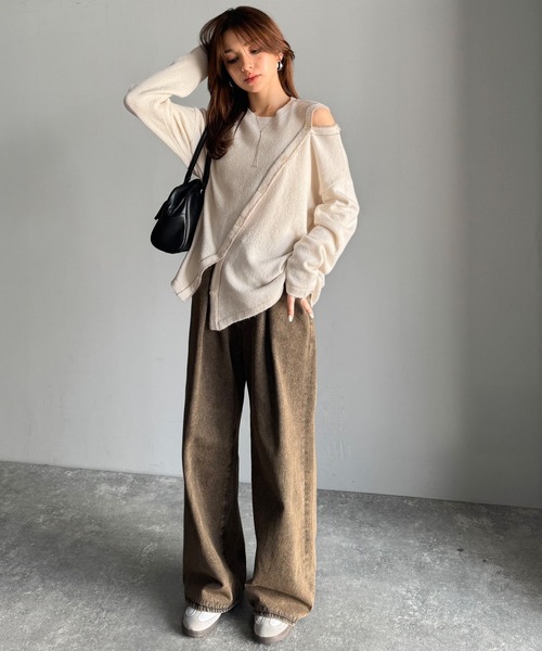 mily bilet(ミウィビレット)の「【mily bilet】ふわもち 斜め切り替え 2WAY ニット プルオーバー(ニット/セーター・レディース・ブラウン/アイボリー/チャコールグレー・LARGE/MEDIUM/SMALL/X-LARGE)」の16枚目の写真