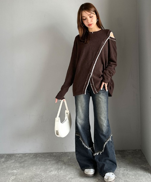 mily bilet(ミウィビレット)の「【mily bilet】ふわもち 斜め切り替え 2WAY ニット プルオーバー(ニット/セーター・レディース・ブラウン/アイボリー/チャコールグレー・LARGE/MEDIUM/SMALL/X-LARGE)」の8枚目の写真