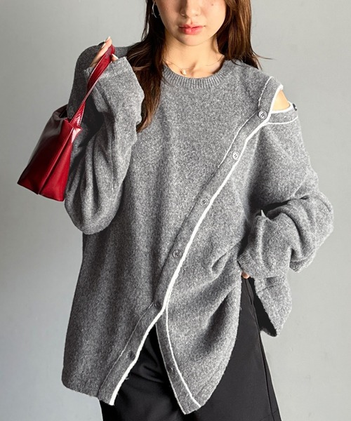 mily bilet(ミウィビレット)の「【mily bilet】ふわもち 斜め切り替え 2WAY ニット プルオーバー(ニット/セーター・レディース・ブラウン/アイボリー/チャコールグレー・LARGE/MEDIUM/SMALL/X-LARGE)」の7枚目の写真