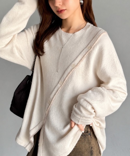 mily bilet(ミウィビレット)の「【mily bilet】ふわもち 斜め切り替え 2WAY ニット プルオーバー(ニット/セーター・レディース・ブラウン/アイボリー/チャコールグレー・LARGE/MEDIUM/SMALL/X-LARGE)」の5枚目の写真