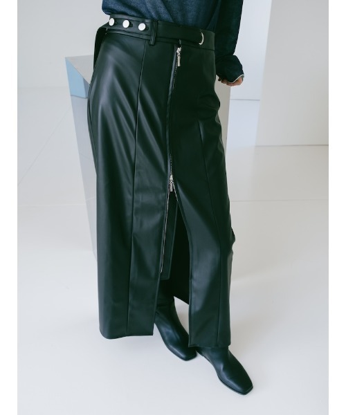 sahara（サハラ）の「Belt Design Zip Skirt/ベルトデザインジップスカート（スカート・レディース・ブラック/黄土色系・M/S）」の20枚目の写真
